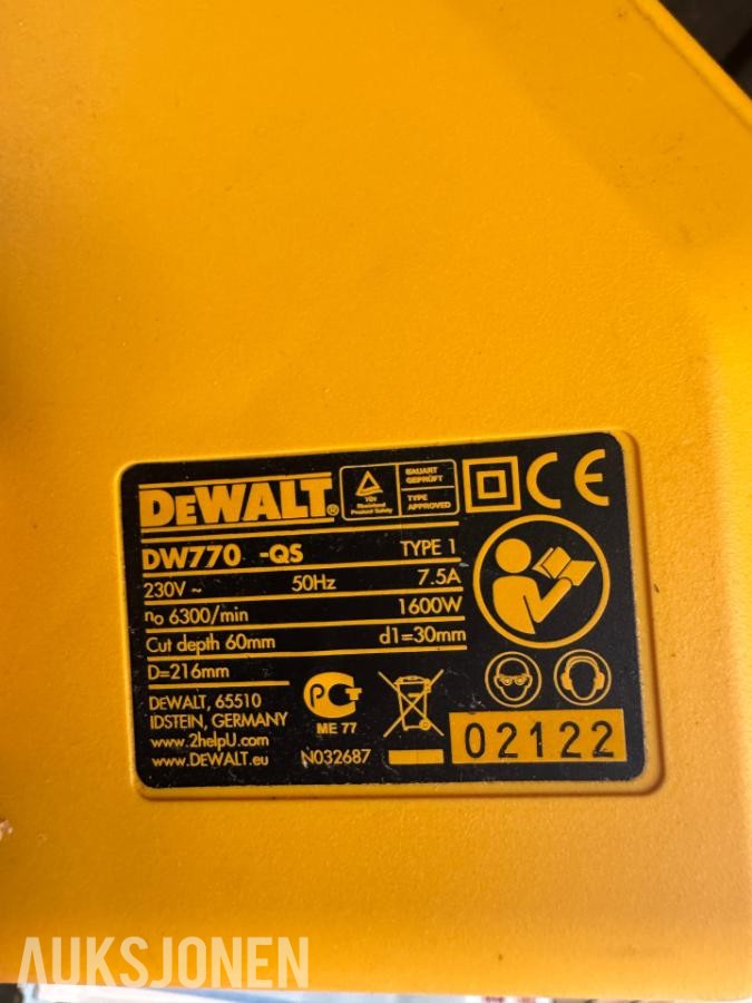 DeWalt kapp/gjærsag DW770 -QS, Hamron saksjekk, skjøte ledning, fettpresse 